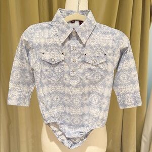 Rafter C - Boys Long Sleeve Western Onesie Pearl Snaps - Size: 18M